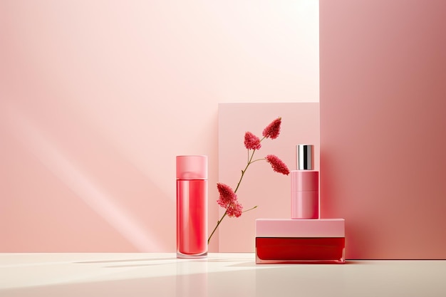 L'eleganza minimalista dello sfondo rosa tranquillo e la geometria astratta migliorano la presentazione del prodotto