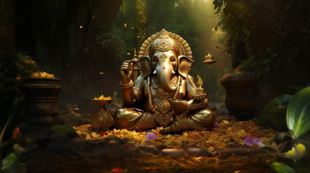L'eleganza spirituale di Lord Ganesha generata dall'AI