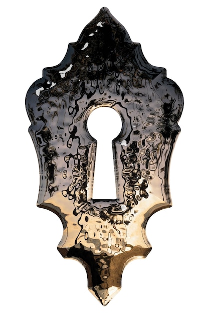 L'elemento di design decorativo del buco della chiave imitazione di metallo fuso isolato su sfondo bianco rendering 3D