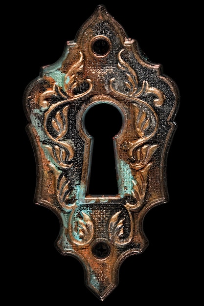 L'elemento di design decorativo del buco della chiave isolato su sfondo nero
