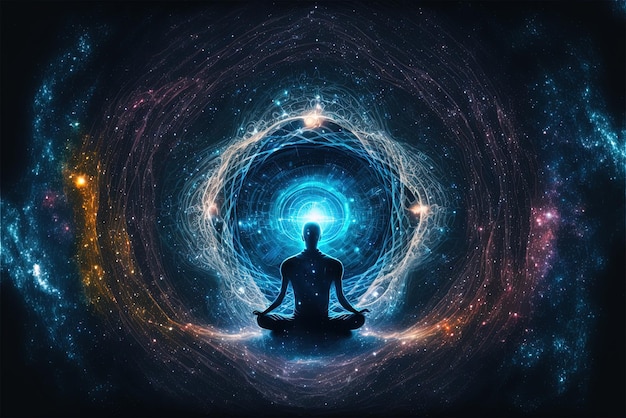 L'energia della Meditazione Fonte di Spiritualità universo forza vitale prana la mente di Dio Generative AI