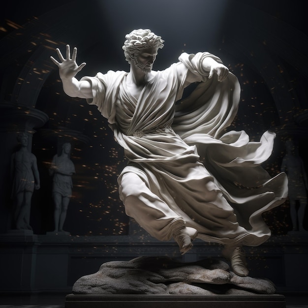 L'energia enigmatica affascinante fotografia 4K di una statua in marmo del Rinascimento classico impegnata