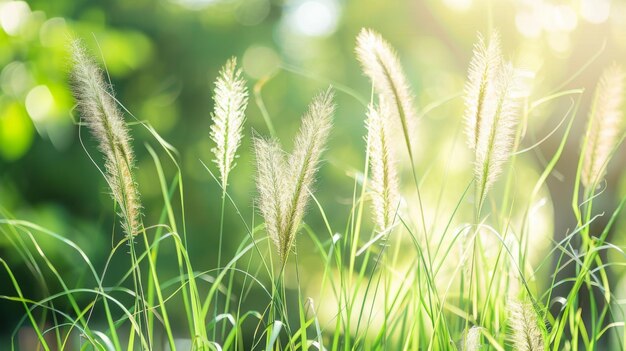 L'erba verde rigogliosa e gli alberi sullo sfondo