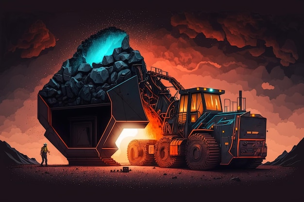 L'escavatore viene utilizzato per caricare il carbone nel camion in attesa Mine