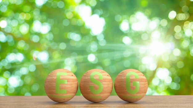 L'esg verde su palla di legno per il concetto di eco o ambiente 3d renderingxA