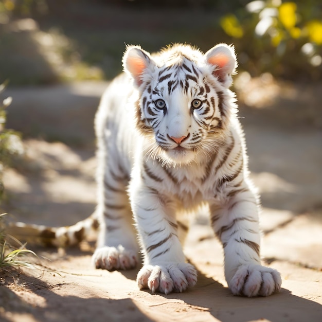 L'esplorazione al sole del cucciolo di tigre bianca del Bengala