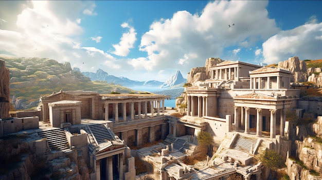 L'esplorazione di un'antica città greca sullo sfondo