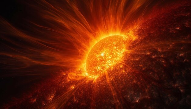 L'esplosione della palla di fuoco illumina la galassia futuristica, un fenomeno naturale della scienza generato dall'IA