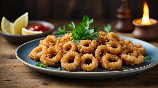 l'essenza di una festa mediterranea con l'obiettivo mentre fotografate un piatto di Calamari Fritter dorato