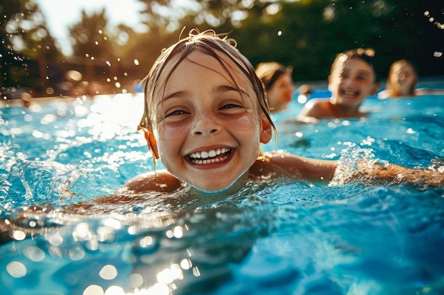 L'estate sorride Una famiglia vibrante che si gode la felicità di una giornata in piscina