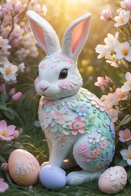 L'IA generativa cattura il fascino di Pasqua con l'alba serena e i conigli giocosi
