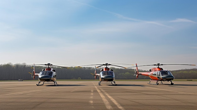 L'IA generativa elicotteri vuoti in una giornata limpida in piedi sulla piattaforma di atterraggio