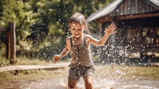 L'IA generativa mostra un bambino che spruzza acqua in estate