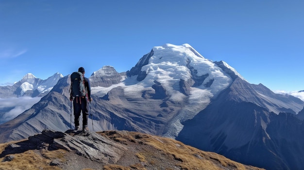L'IA generativa mostra un escursionista in cima a una montagna