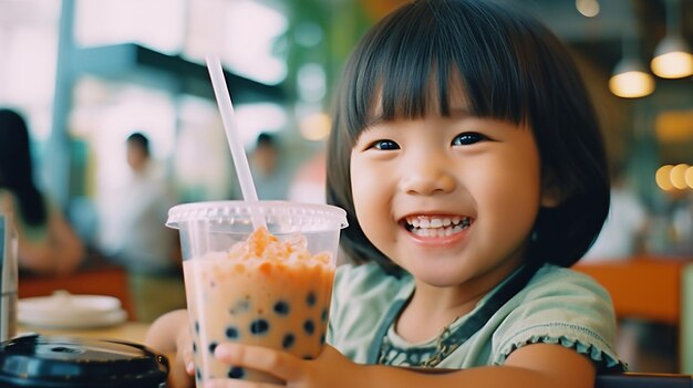 L'IA generativa un bambino contento e il classico bubble tea