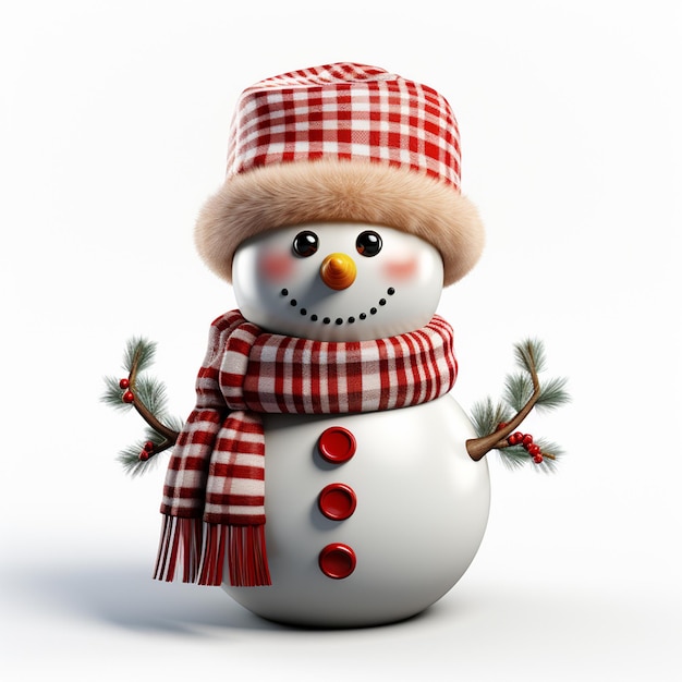 L'icona del pupazzo di neve che indossa il cappello di Natale ha isolato l'illustrazione del rendering 3d
