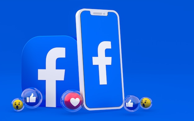 L'icona di Facebook sullo schermo dello smartphone e le reazioni di Facebook amano, wow, come le emoji