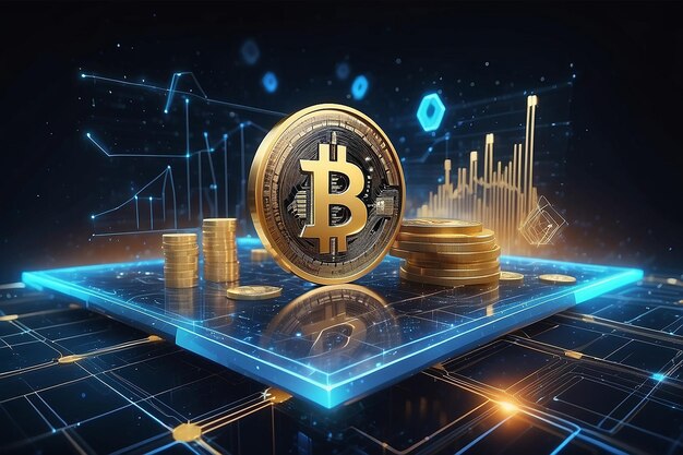 L'icona fintech sullo sfondo della tecnologia finanziaria astratta rappresenta il concetto di Blockchain e Fintech Investment Financial Internet Technology