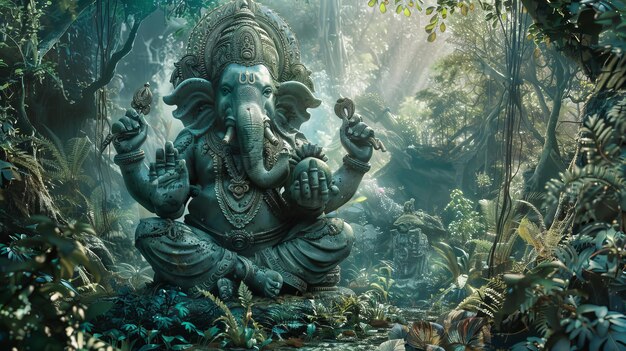 L'idolo di Ganesha in una foresta incantata