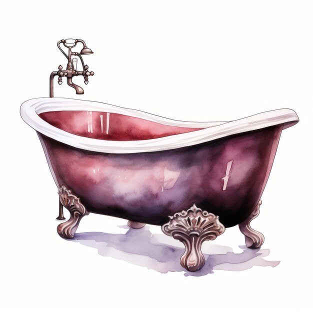 L'illustrazione ad acquerello disegnata a mano sulla vasca da bagno isolata su sfondo bianco