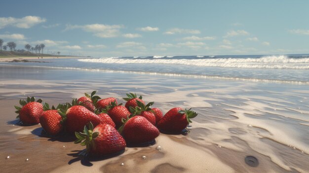 L'illustrazione cattura l'essenza della fragola sulla spiaggia IA generativa