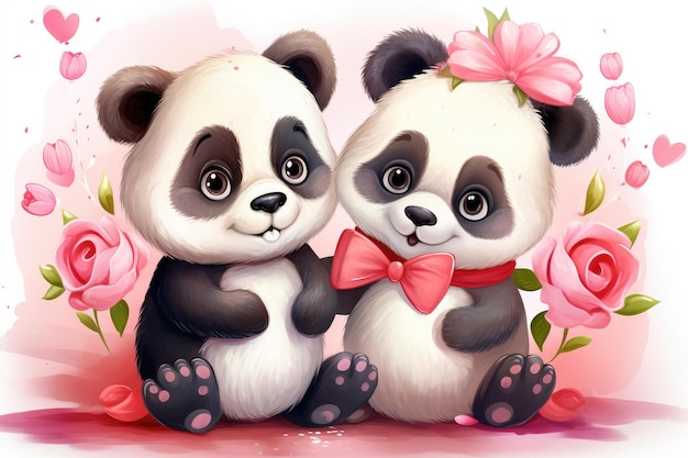 L'illustrazione d'amore del panda per il giorno di San Valentino