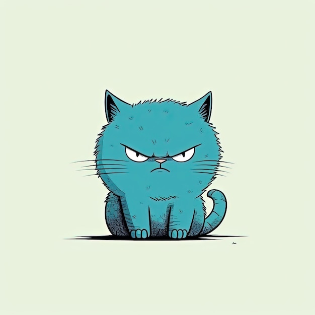 l'illustrazione del gatto arrabbiato del cartone animato 1190 nello stile del turchese chiaro e dell'indigo