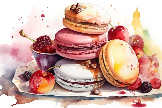 L'illustrazione dell'acquerello di un dessert dolce genera ai