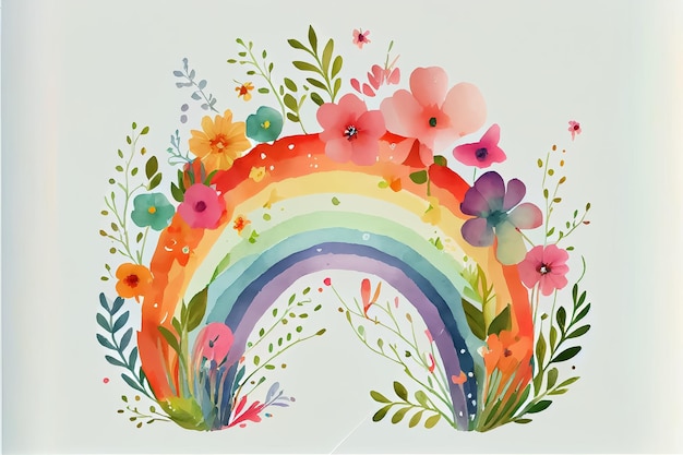 L'illustrazione dell'arcobaleno vibrante variopinto nello stile dell'acquerello disegna AI