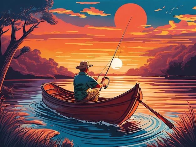 L'illustrazione della pesca nel fiume