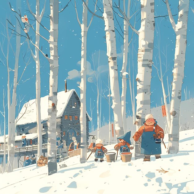 L'illustrazione di un affascinante villaggio invernale