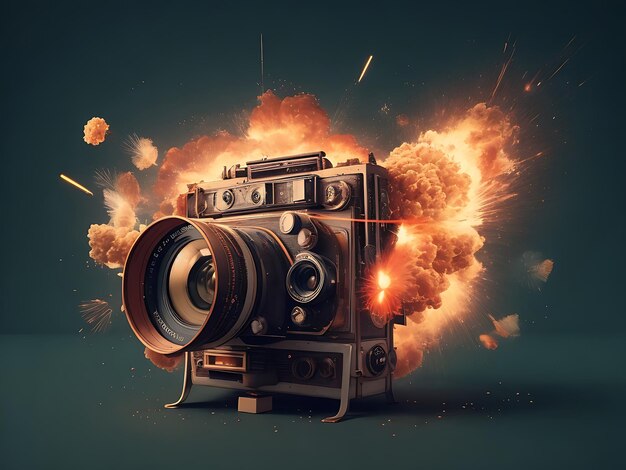 L'illustrazione esplosiva della fotocamera vintage generata da Ai