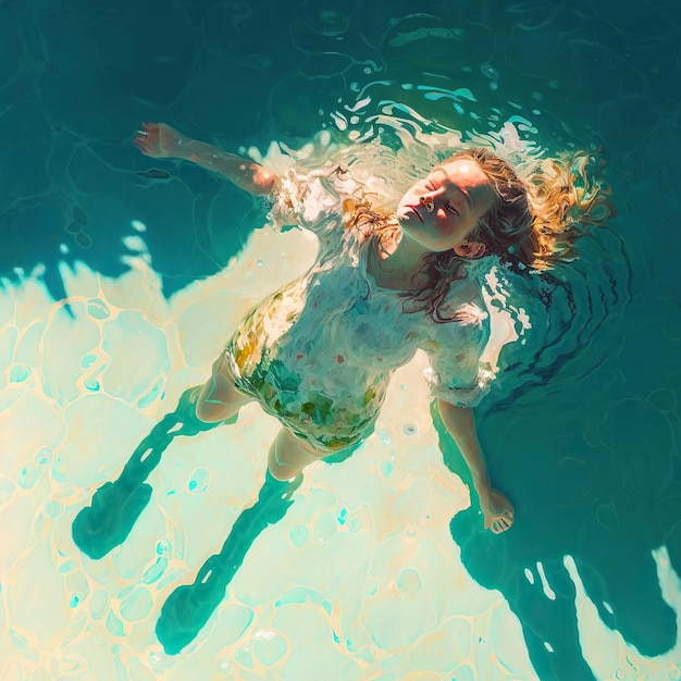 L'illustrazione generata da Ai mostra una ragazza che si diverte nell'acqua della piscina.