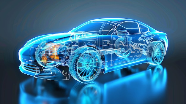 L'illustrazione generata dall'AI di un'auto ad alta tecnologia che ottiene un aumento dell'energia