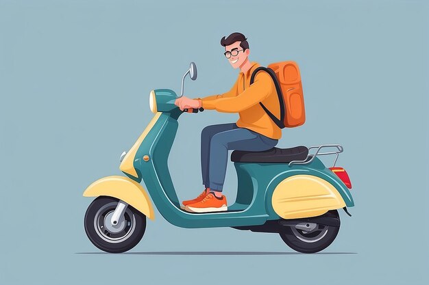 L'illustrazione vettoriale dei cartoni animati di Cute Man Riding Scooter