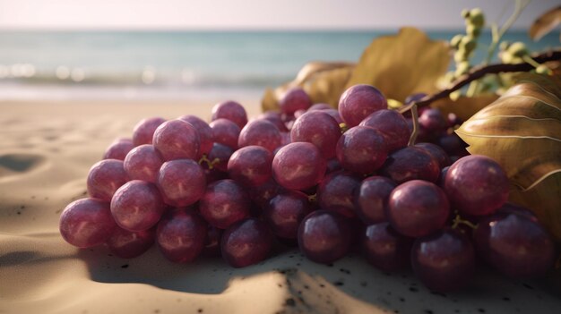 L'immagine da spiaggia mette in mostra un'uva succosa IA generativa