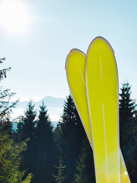 L'immagine dei cieli si attacca alla neve invernale sulle montagne vacanze