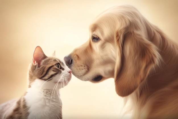 L'immagine del cane e del gatto mostra il loro amore reciproco Animali da compagnia Illustrazione AI generativa