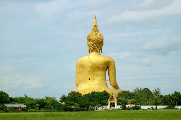 L'immagine del grande Buddha del tempio di Wat Muang Vista dal retro, provincia di Ang Thong della Thailandia