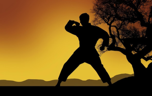 L'immagine della silhouette del karate al tramonto mostra l'intelligenza artificiale generativa