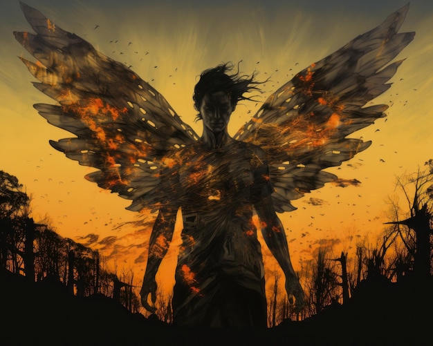 l'immagine di un angelo con le ali in fiamme