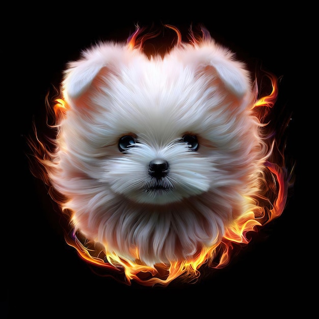 L'immagine di un cane con sopra un fuoco
