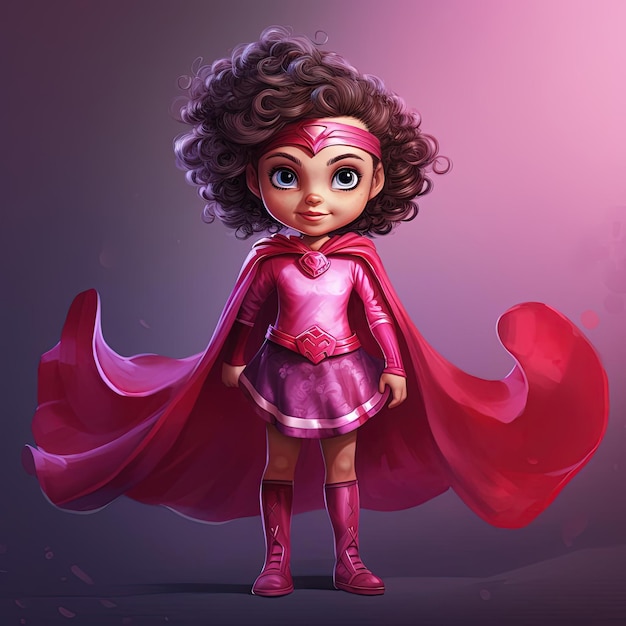 l'immagine di una bambina vestita da supereroe nello stile delle illustrazioni romantiche