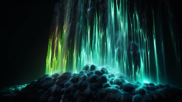 L'immagine di una cascata nel buio