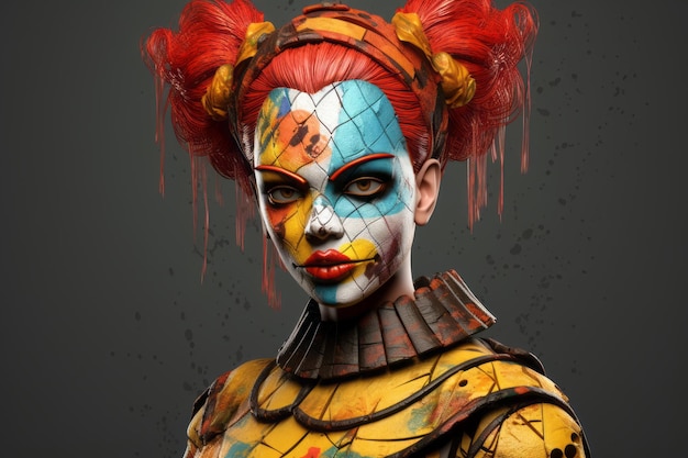 l'immagine di una donna con i capelli rossi e vernice sul viso