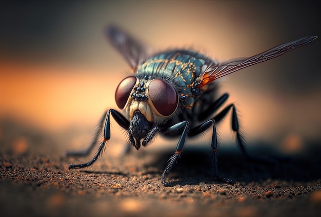 L'immagine di una mosca a terra in macro