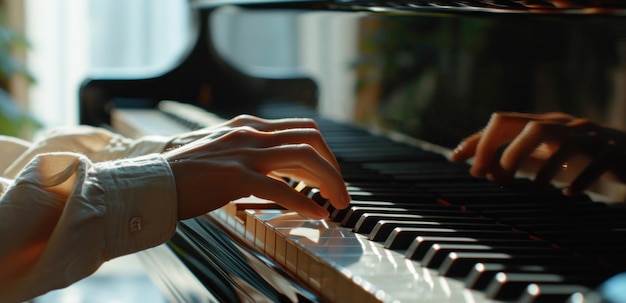 l'immagine di una persona che suona un pianoforte in legno nero