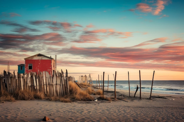 L'immagine di una spiaggia al tramonto