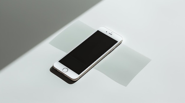 L'immagine è di uno smartphone bianco su un tavolo bianco Lo smartphone è al centro dell'immagine ed è circondato da uno sfondo bianco