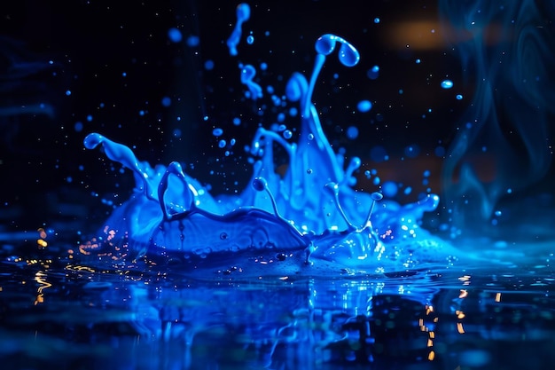 L'immagine è di uno spruzzo d'acqua con colori blu e bianchi